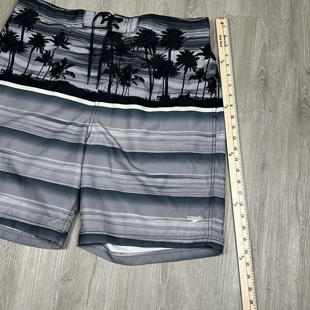 Speedo Mens 2XL Gray Black Tropical Swim Trunks Board Shorts Lined Palm Trees - Picture 7 of 8
